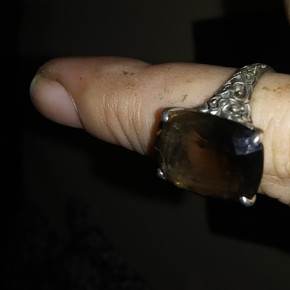 Vintage Cognac Brown Emerald cushion .925 ring - Picture 4 of 4